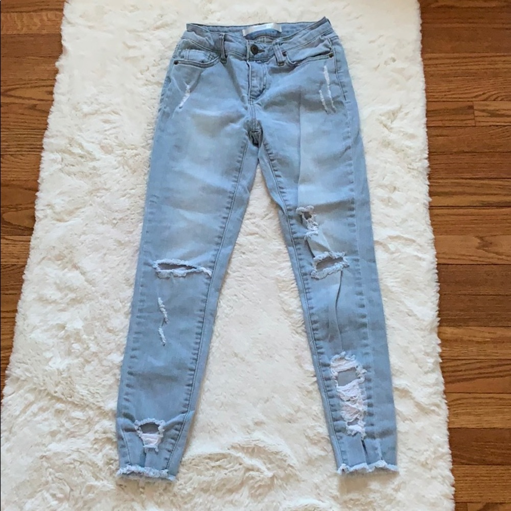 Highway blue distressed skinny jeans